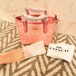 COACH Powder Pink Signature Mini City Tote Bag